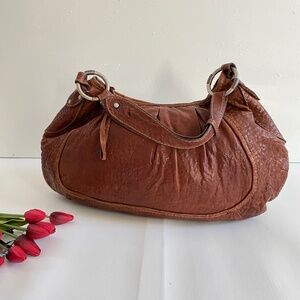 Y2K RUEHL Shoulder Handbag Leather Tote Large Brown Soft Bag Half Moon Hobo Boho